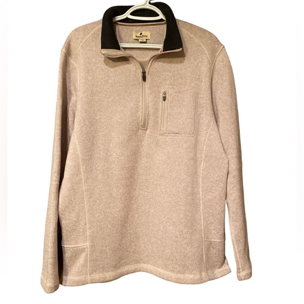 Woolrich Vintage Pullover Sweater Size Large Tan 1/4 Zip Front
